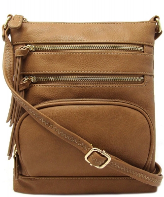 Multi Zip Pocket Crossbody Bag WU078 STONE